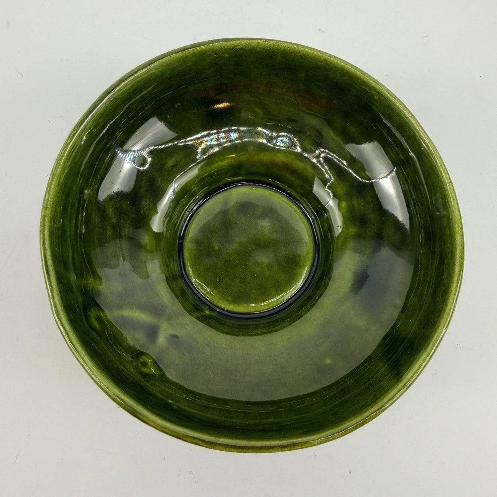 DeForest of California Green Drip Glaze Covered Pedestal Candy Dish w Lid